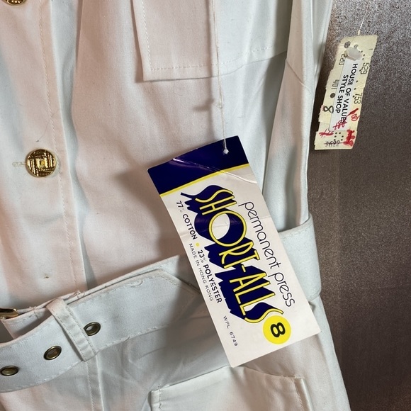 𝅺VINTAGE 70’s white sleeveless‎ romper shorts Size 8  126 36” chest. NWT - Picture 2 of 5